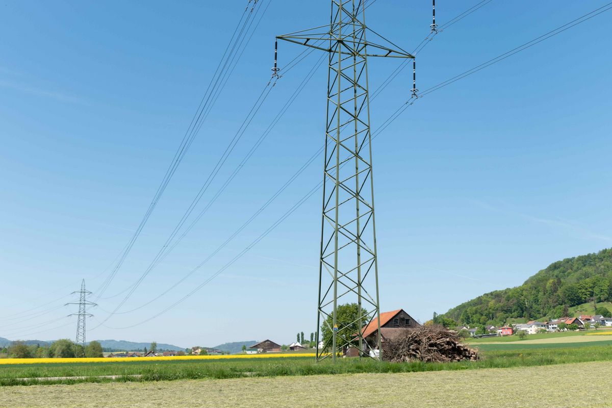 Strommasten auf einem Feld